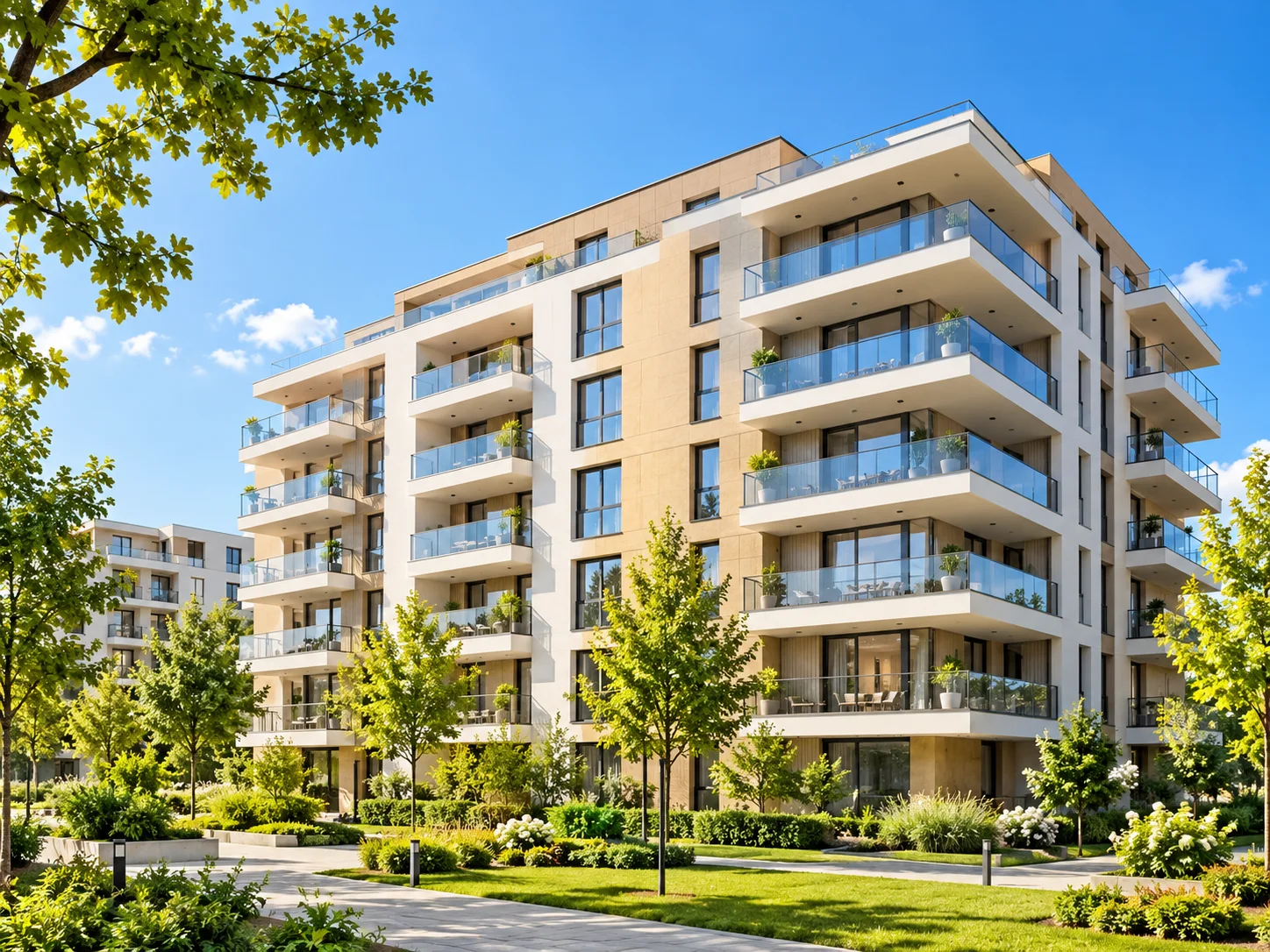 Ansamblu rezidențial modern cu apartamente și spații verzi